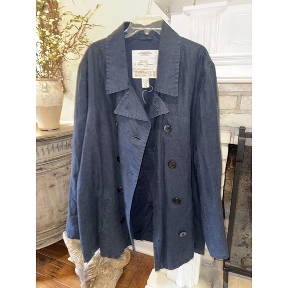 Ralph Lauren 100% Linen 2XL Peacoat Women’s XXL French Navy Double Breasted